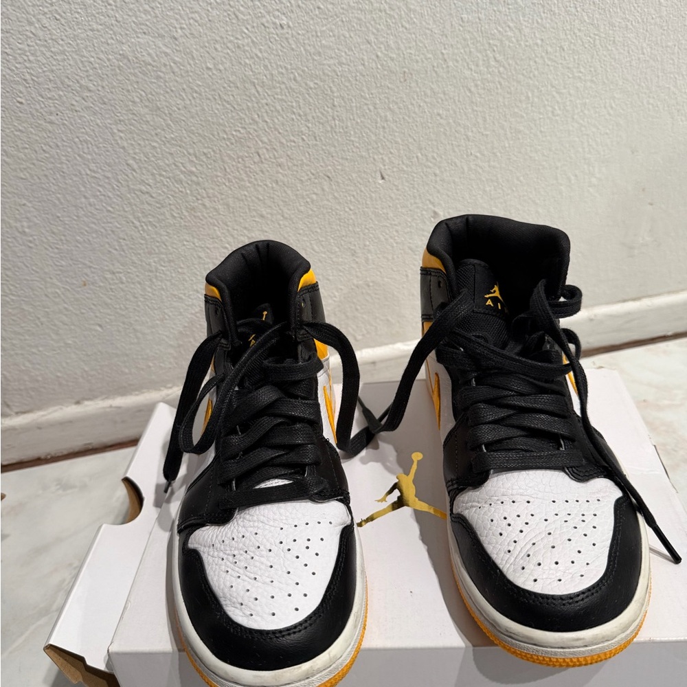 Nike Air Jordan 1 Mid Yellow White Black Sneakers with Box